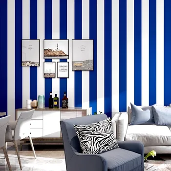 בסגנון ים תיכוני כחול לבן פסים אנכיים טפט חי בחדר השינה ספה רקע קישוט